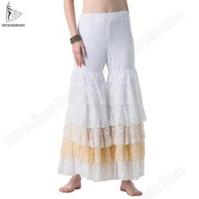 Tribal Belly Dance Pants Full Pantaloons Gypsy 5 Layered Wide-Leg Lace Pants