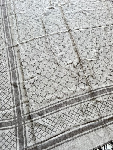 GUCCI GG Logo Diamante Wool Silk Beige Brown Survive Shawl Square 55" Scarf NEW - Picture 10 of 19