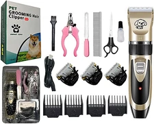 Dog Cat Pet Grooming Kit Rechargeable Cordless Electric Hair Clipper Trimmer Set
