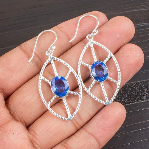 Tanzanite Gemstone 925 Sterling Silver Jewelry Handmade Earring2"For Mothers Day - Picture 2 of 4
