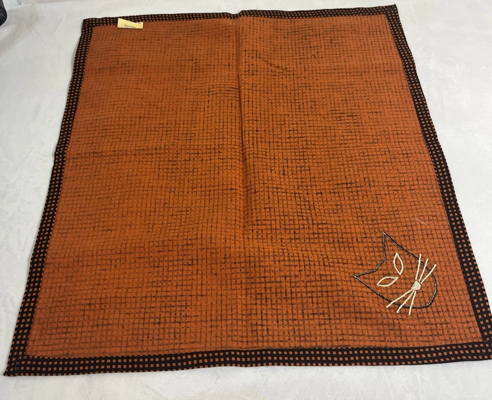 Halloween Black Cat Napkins Set Of 2 Orange & Black Checkered - Image 4 of 4