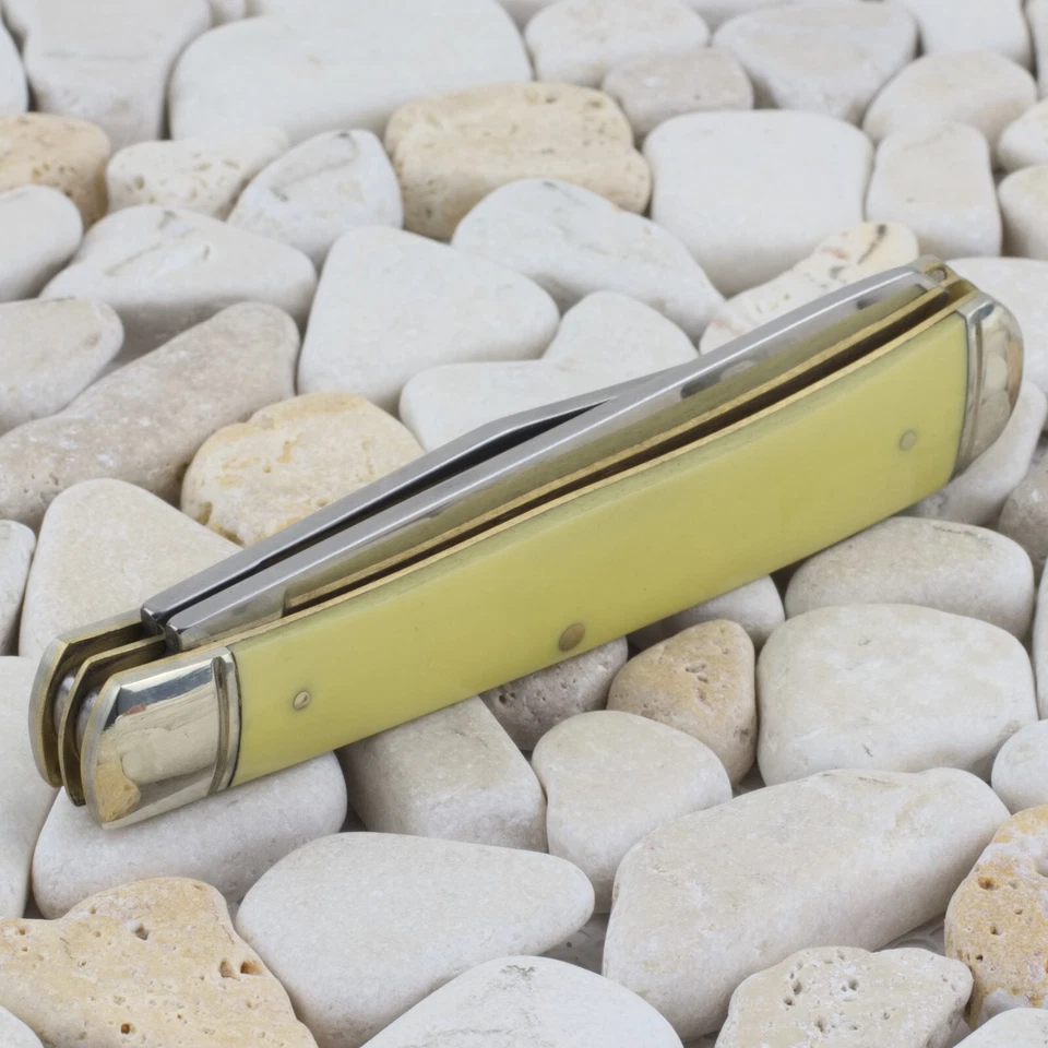 Rough Ryder 光滑黄色手柄捕手口袋刀 RR597 2 折叠刀片 — 第 2/4 张图片