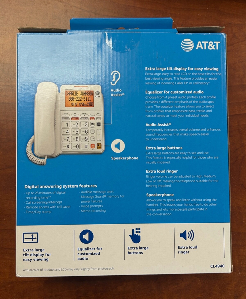 AT&T CL4940 Corded Phone Answering Machine Backlit Display Extra Large ...