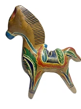 TONALA FOLK ART Horse Figurine Hand Painted Pony Bank Burnished Mexican Pottery