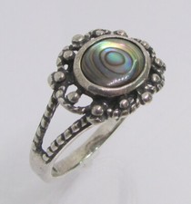 925 Sterling Silver Abalone Doublet Oval Ring Size 8 - 4.1g