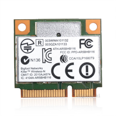 Atheros Killer Mini PCIE Wireless N AR9382/AR5BHB116: 2,4/5 GHz, 300 Mbit/s