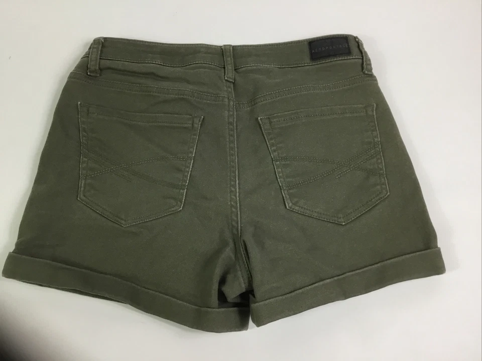 Aeropostale Botín Pantalones Cortos Mujer Talla 4 Elástico Midi Puño Caqui Verde Cintura 26 Foto 2 de 4