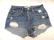 Garage Festival Denim Shorts Women 7 Blue Distressed High Waisted Raw Hem Boho