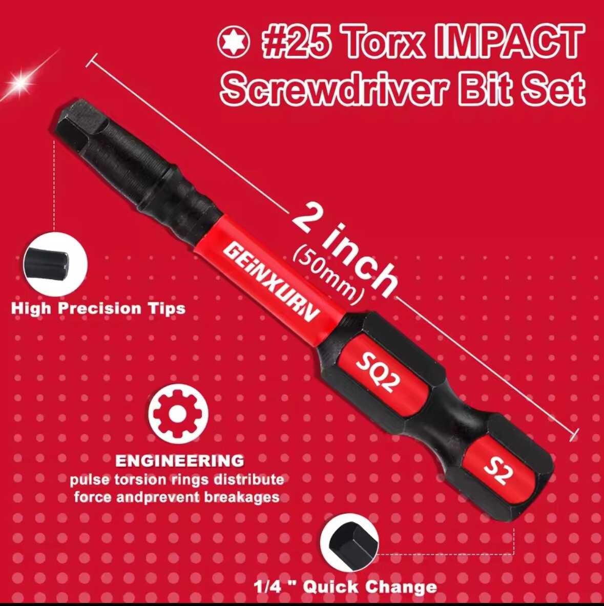 2" Magnetic Square Head Screwdriver Bit 1/4" Hex Shank Square Drill Bit SQ2
