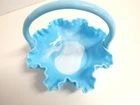 Vintage Fenton Blue White Slag Glass Ruffled Hobnail Crimped Handle Basket