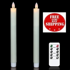 Set of 2 8 Luminara Real Wax Flameless Moving Wick Ivory Wedding Taper Candles