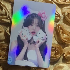Wonyoung IVE Pink Bow Girl SHINY KPOP HOLO Photo Card Double Hello Kitty