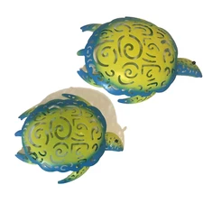 TURTLE METAL WALL HANGING  POOL PATIO DECOR BEACH TROPICAL TIKI  ISLAND Set of 2