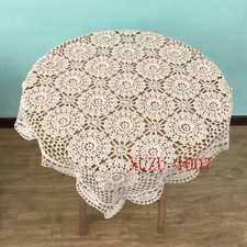 Vintage Hand Crochet Lace Tablecloth Square Table Cloth Topper Flower Doily 23"