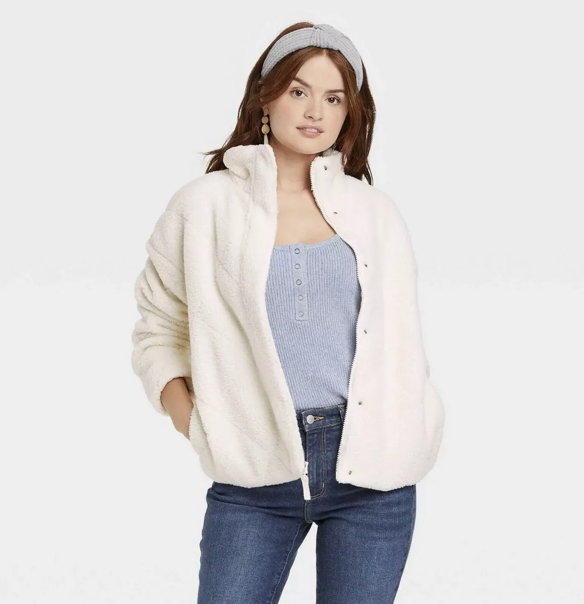 Womens white sherpa best sale jacket
