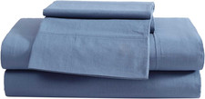 Juego de sábanas king, ropa de cama suave 100 % algodón percal, bolsillos profundos, azul