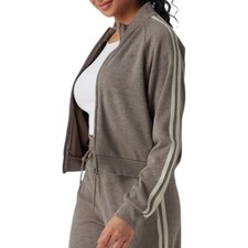 Halara Ribbed Stand Collar Long Sleeve Zipper Jacket Taupe Stripe Medium NWOT
