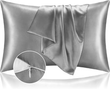 Satin Pillowcase with Zipper 2 Pack, Grey Pillow Cases Standard Size