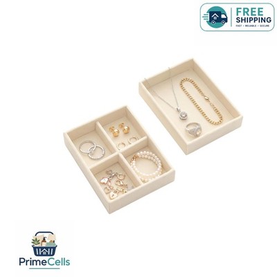 Stylish Velvet Jewelry Tray Set - Compact Organizer with 6 Slots & Compartments