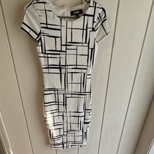 LuLu's Women's White/Black Geometric Square Neck Sheath Dress Zip, S