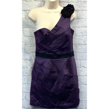 Lipsy London Bodycon Dress One Shoulder Sz 12 Cotton Purple Occasion Xmas Party