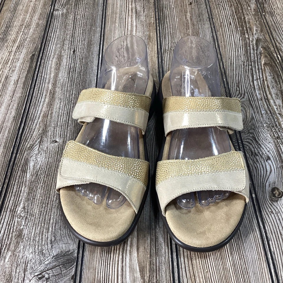 SAS Nudu Slide Leather Sandals Womens Wide Size 10W Gold Brown Comfort Sandals - Image 2 of 4