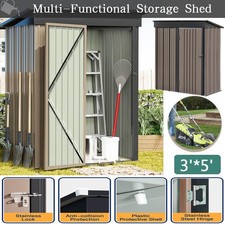 5x3 ft Lean-to Garden Shed Galvanised Metal Outdoor Storage Shed w/Lockable Door