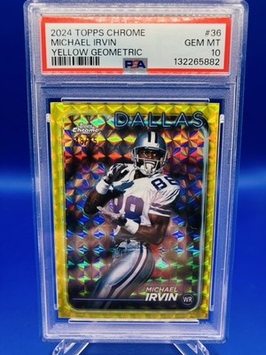 2024 Topps Chrome - #36 Michael Irvin Yellow Geometric Refractor /75 PSA 10 HOF