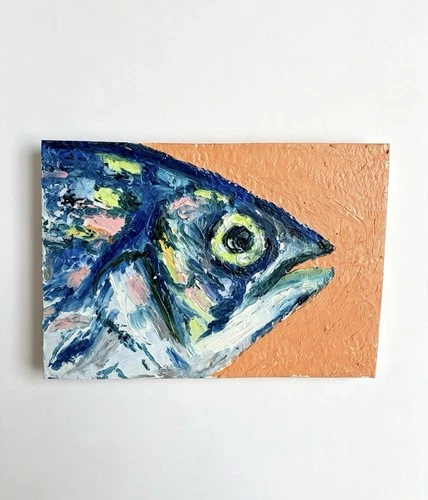 ACEO Original Oil Pastel Fish Painting Mini Painting Art Card Animal