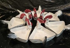 Crudite/Relish Dish Set of 7+ Italian Hand painted Pottery Rooster Vintage MCM