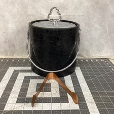 Vintage Irvinware Ice Bucket Black Embossed Faux Alligator Made In USA