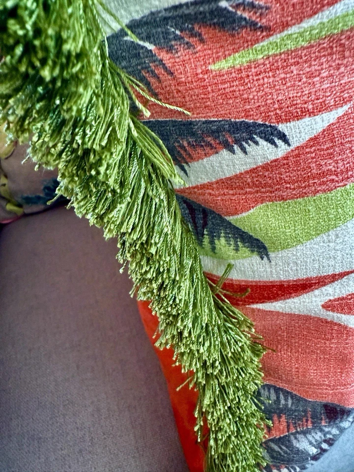 Waikiki Sunset Palms with Deer Hollywood Regency Barkcloth Vintage Pillow Cover - Image 3 of 4