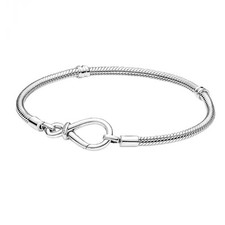 .925 Sterling Silver Infinity Knot Snake Chain Charm Bracelet 8  