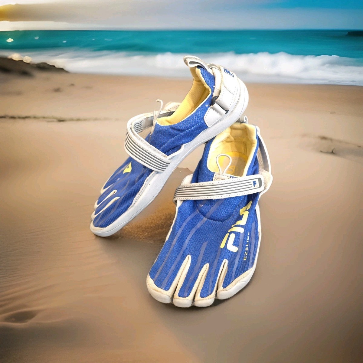 Fila Water Shoes Skele-Toes Men's Size 9 Blue Gray Yellow EZ Slide