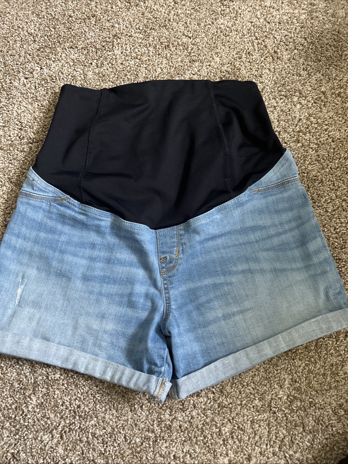 Isabel Maternity Midi Jean Shorts Size 6 Over The Belly