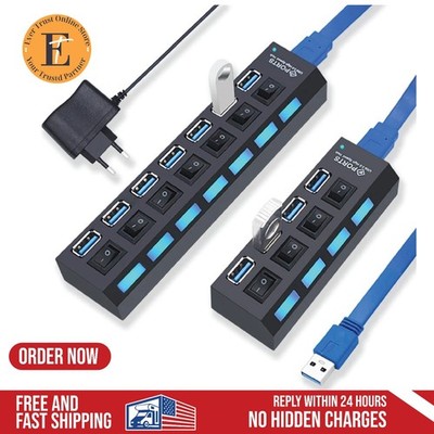 4/7 Port USB 2.0 / 3.0 Hub Splitter Adapter High Speed For PC Laptop Mac Desktop