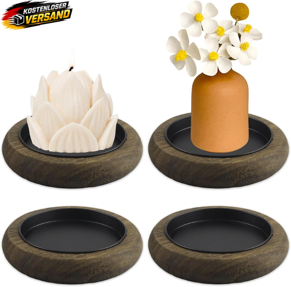 Yue Qin 4 StüCk Kerzenteller KerzenstäNder Holz 8 Cm Kerzenuntersetzer Rund Kerz-image