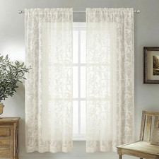 Ivory Sheer Curtains 63 Inch Length 2 Panel Set, Light Filtering Bedroom Curtain