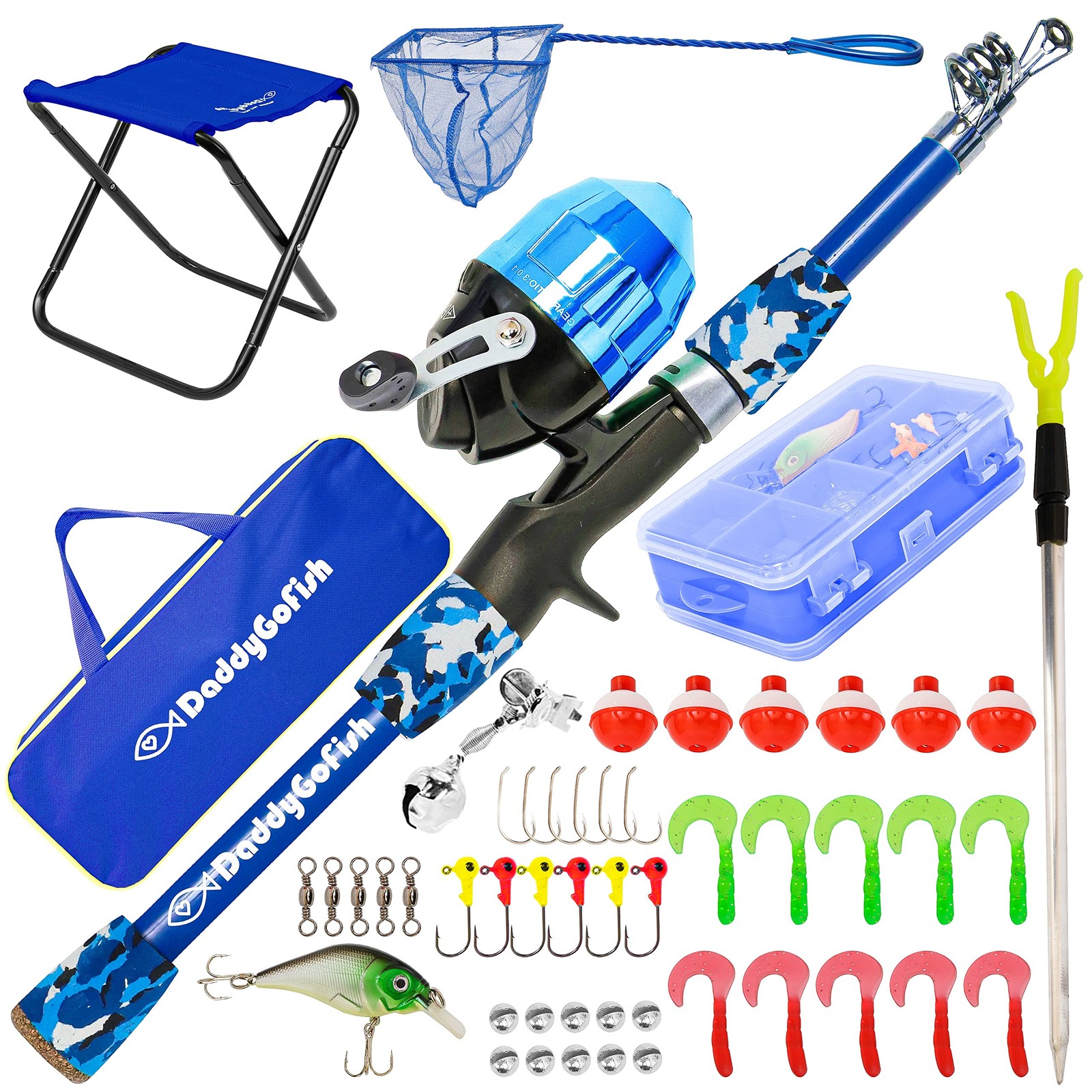 Kids Fishing Pole 5ft Starter Set DaddyGoFish Reel Combo Tac