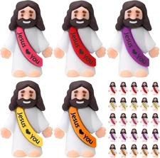Bememo 25 Pcs Little Jesus Figures Original Design Jesus Love You Mini Rubber To
