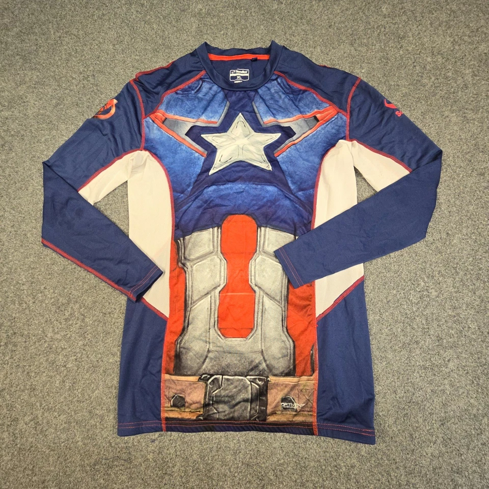 Sondico Shirt Mens XLARGE blue Marvel compression captain america Size XL - Image 2 of 4