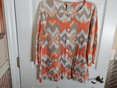 Multiples 3/4 Sleeve Artsy Print Tunic Top (S)