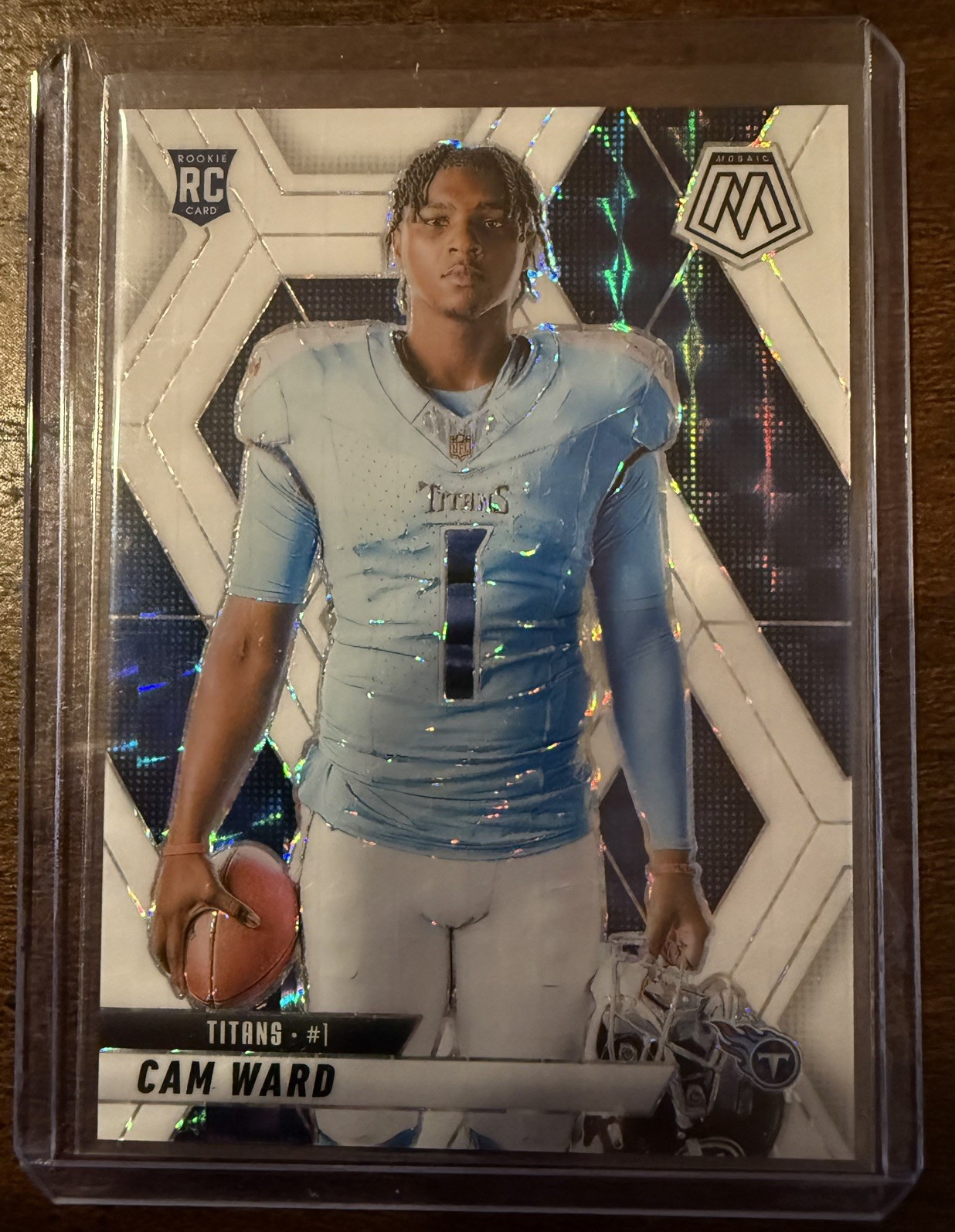 2025 Mosaic Football Cam Ward RC #382 Mosaic White Prizm /25 Rookie QB Titans