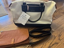 The Honest Company Crosstown Carryall Tote Cream Black travel Diaper bag purse