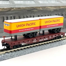 Atlas N Scale 37593A Union Pacific Piggyback Flat Car with Trailers UP 53447