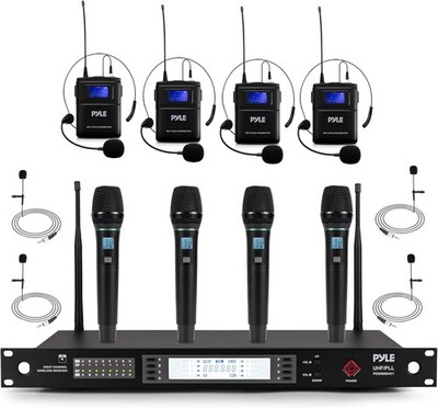 Pyle 8 Channel Wireless Microphone System 4 Handheld 4 Lav