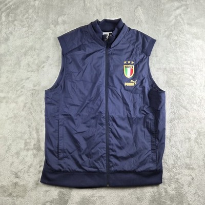 Puma Italia Mens XL Blue Soccer Vest Full Zip Italy Natianal Team Embroidered