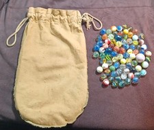 Vintage 80 Different Marbles, And 1 Shooter W/ Large Brown Draw String Bag