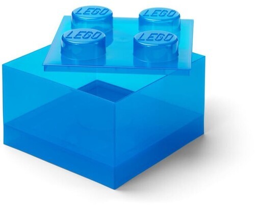 LEGO Stackable Storage Brick with 4 Knobs, Blue with a Top Lid Translucent [New