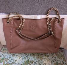 Tory Burch Women's Marion Chain Shoulder Slouchy Tote Leather in Royal Tan